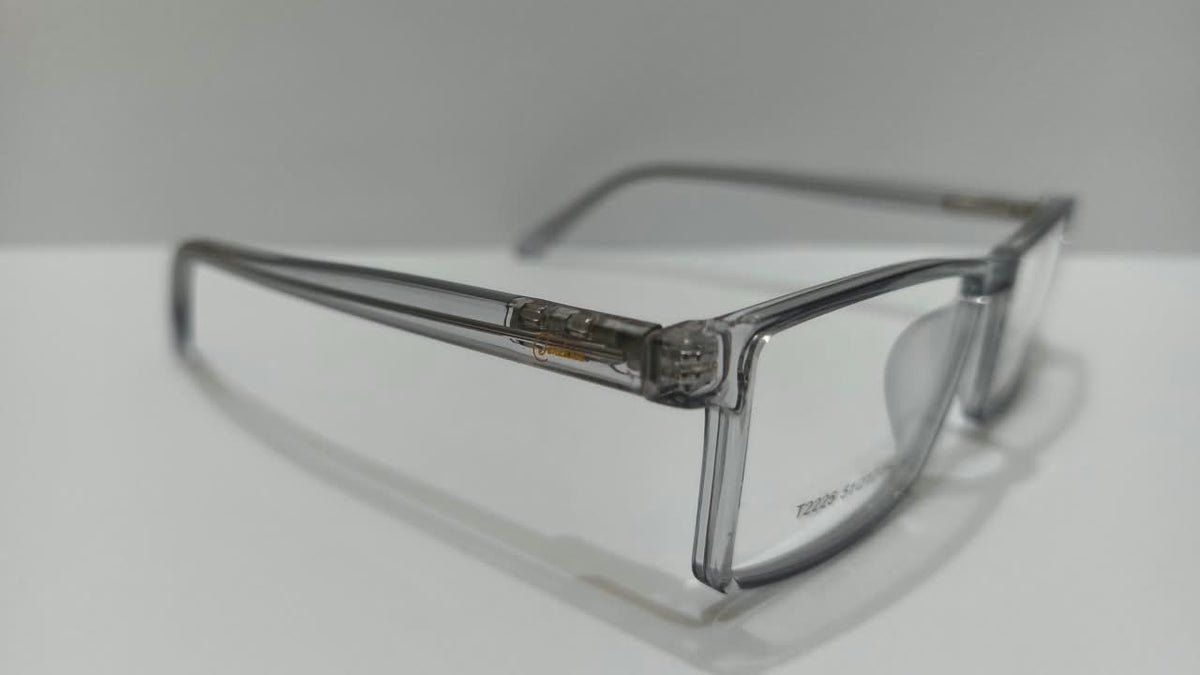 Close angled view of smoke-gray Tendence T2204 eyeglasses