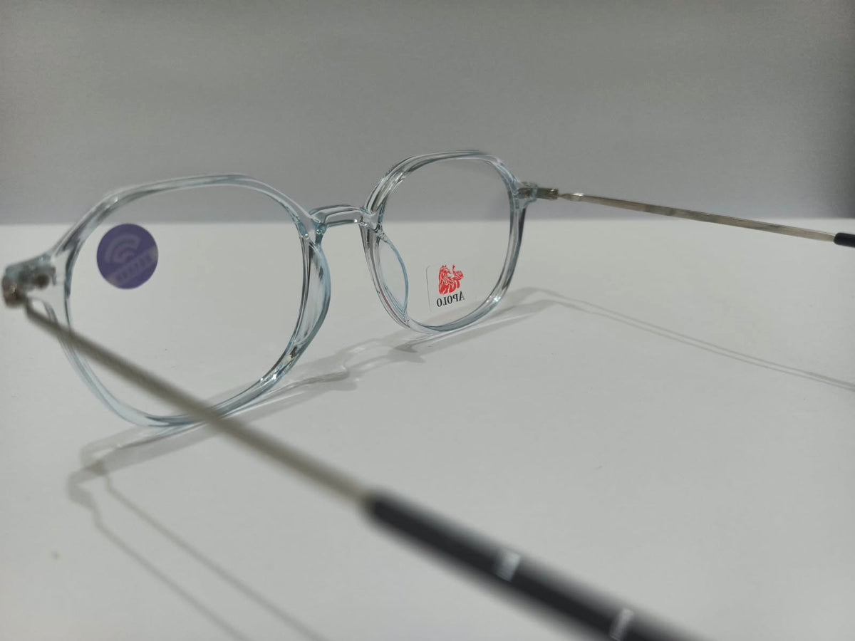 Apolo crystal sky blue geometric unisex prescription eyeglasses, size 51-18-136