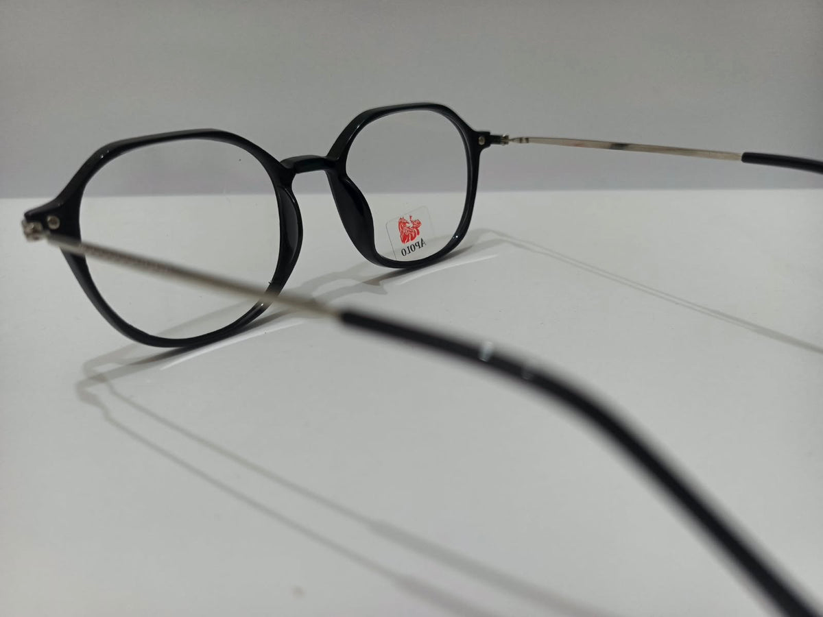 Apolo black and silver geometric unisex prescription eyeglasses, size 52-18-136