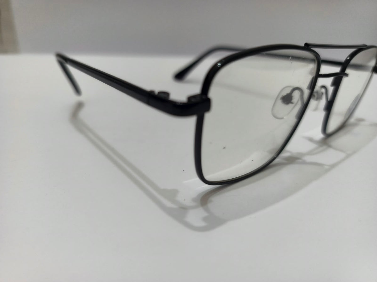 Black double-bridge rectangular aviator prescription eyeglasses, size 52-20-140