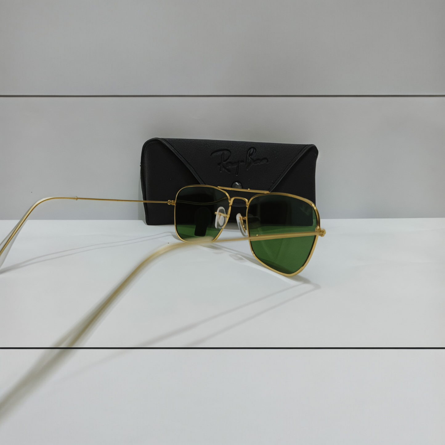 Ray Ban inspired Premium Caravan Square (Adult Small) Aviator Sunglasses Golden Frame with G-15 Green Lenses (Unisex)