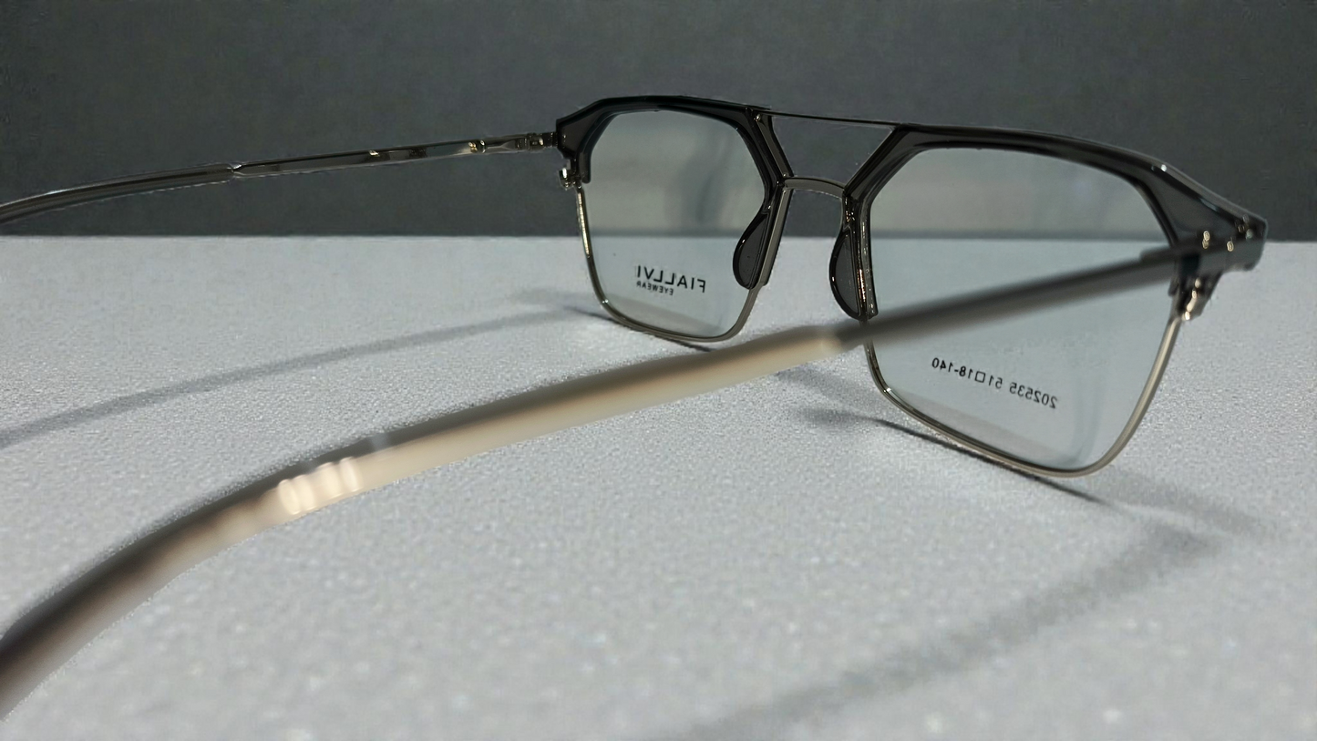 Transparent charcoal front with silver lower rim, bridge and temples color urban Architect:FIALLVI Geometric Frame by Bird Eye Optics Emart