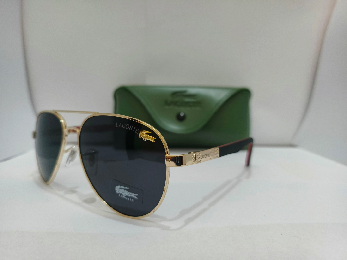 Lacoste inspired Aviator(Adult Small) Sunglasses – Classic Golden Frame with Polarized Black Lenses