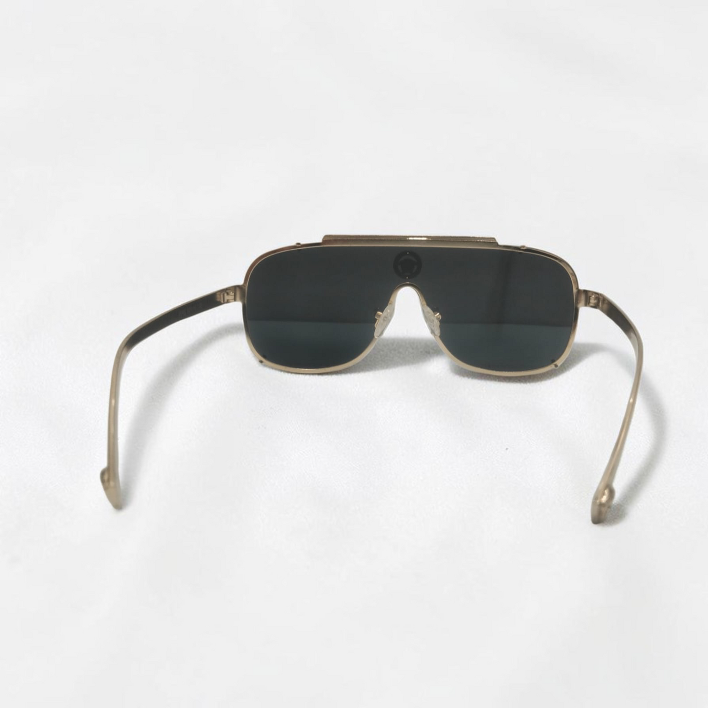 Inspiration of Versace Medusa Emblem black and golden Oversized Shield Sunglasses.