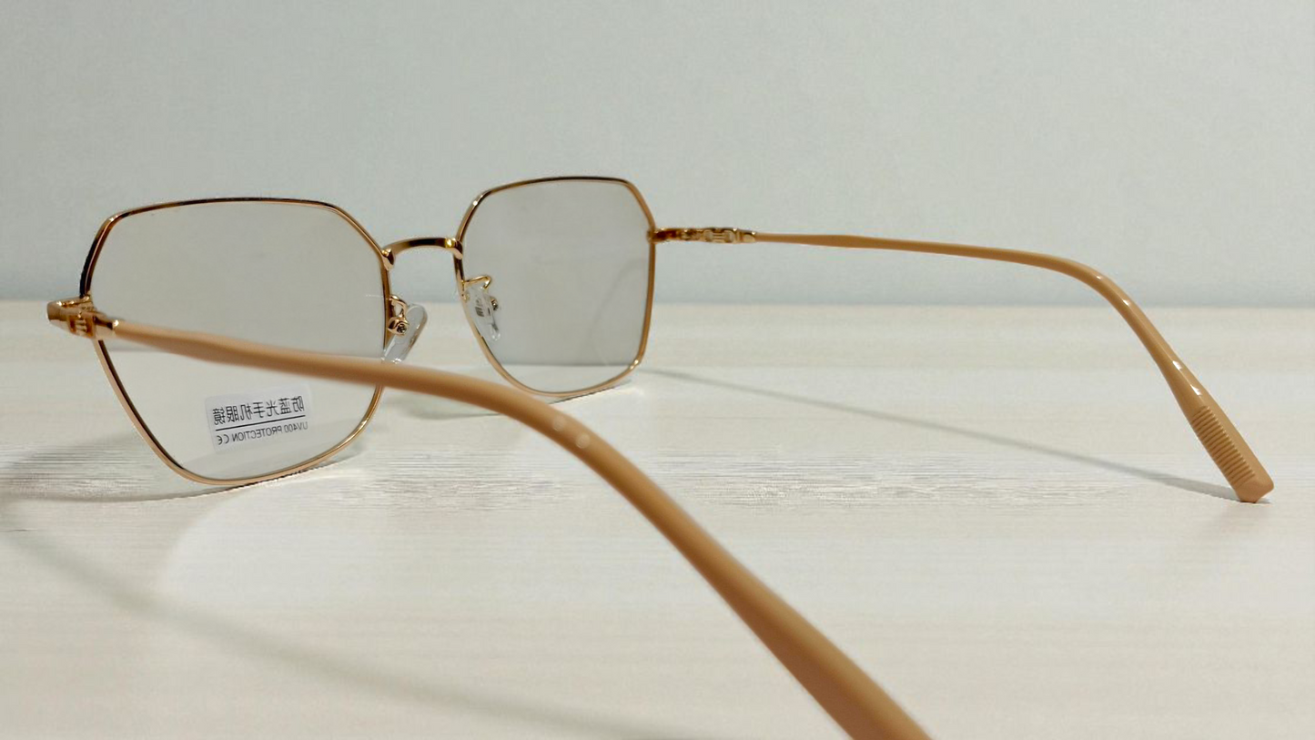 Luxury Golden Metal Frame Eyeglasses : UltraLight UV400 Clear Lens (Unisex Fashion Frame)