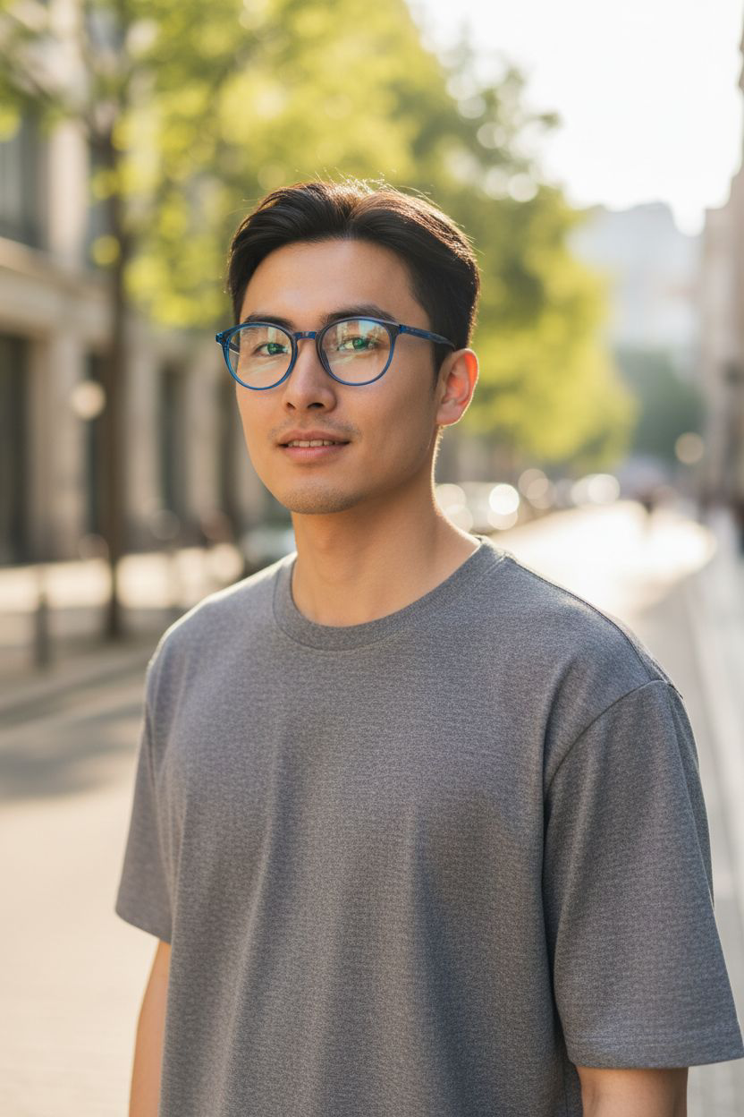 Trendy Two-Tone Blue Round Glasses • Modern Unisex Style