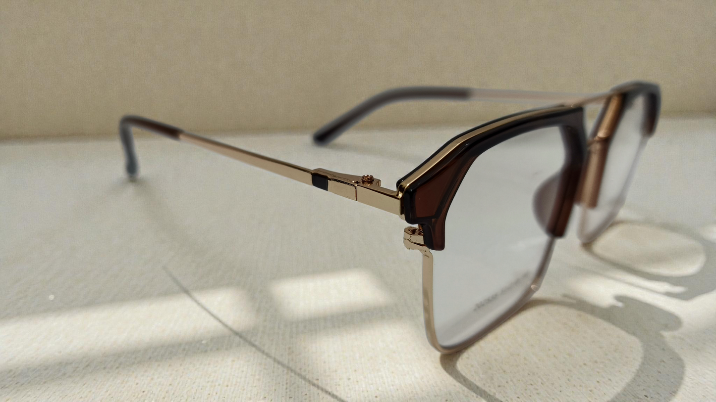 Dark brown front with golden temples color urban Architect:FIALLVI Geometric Frame by Bird Eye Optics Emart