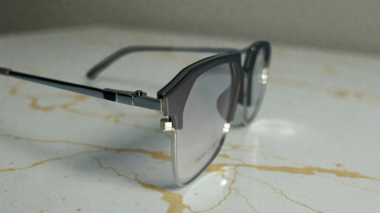 Gunmetal grey front with silver lower rim, bridge and temples color urban Architect:FIALLVI Geometric Frame by Bird Eye Optics Emart