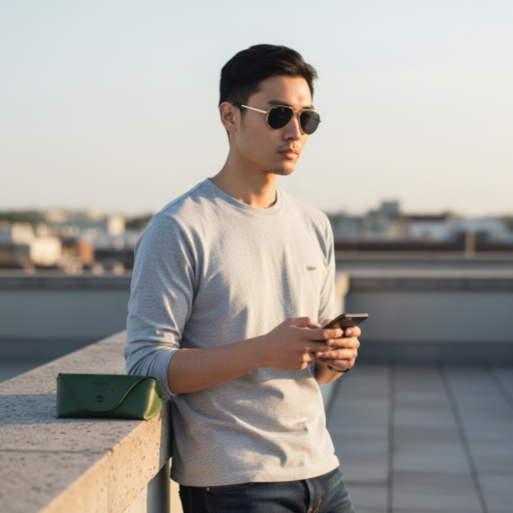 Lacoste inspired Aviator(Adult Small) Sunglasses – Classic Golden Frame with Polarized Black Lenses