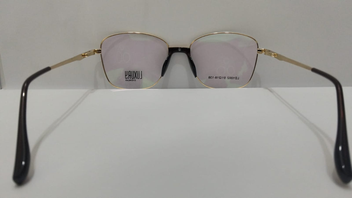 Bird Eye Luxury Geometric Butterfly Golden and brown front Optical Glasses Lightweight Metal Eyewear for Ladies/Women