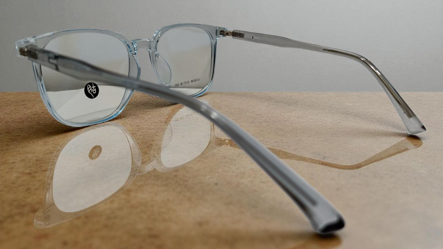 Crystal Clear Silver Bluish Unisex Eyeglasses – Lightweight Transparent Frame by Bird Eye Optics