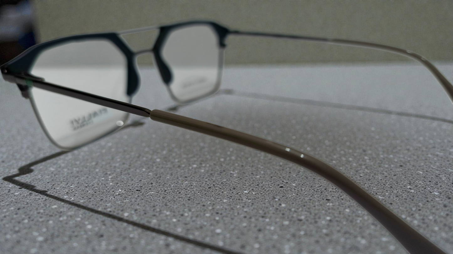 Charcoal grey front with dark silver lower rim & bridge having dark grey temples color urban Architect:FIALLVI Geometric Frame by Bird Eye Optics Emart