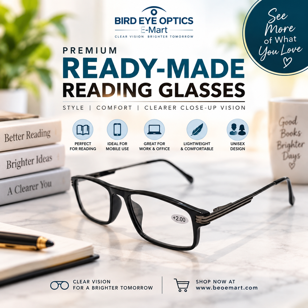 Premium Ready-Made Reading Glasses | تیار شدہ نظر کے چشمے