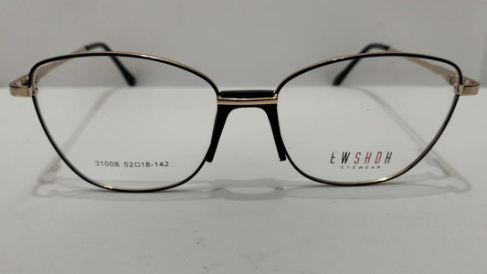 Front view of EW SHDH black and gold prescription eyeglasses