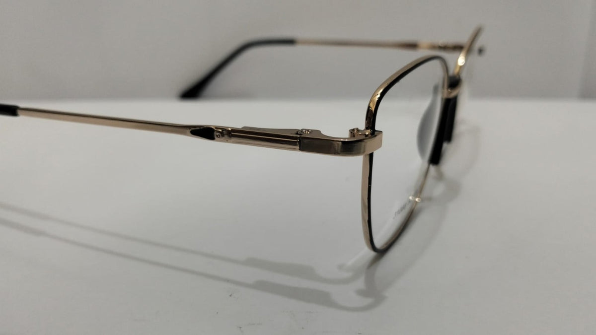 Side profile of EW SHDH black and gold eyeglasses