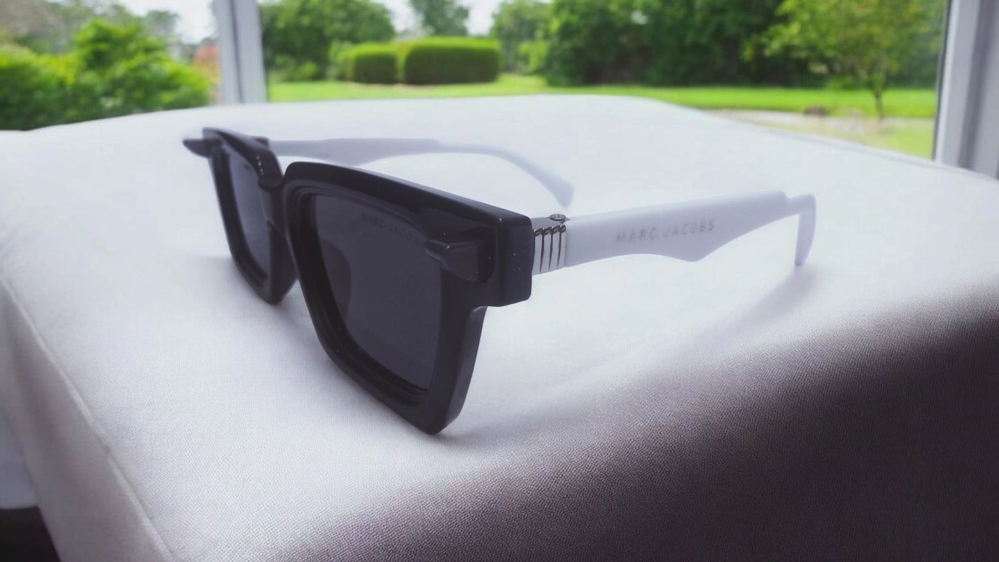 Marc Jacobs Bold Square Sunglasses - Black Frame with White Temples