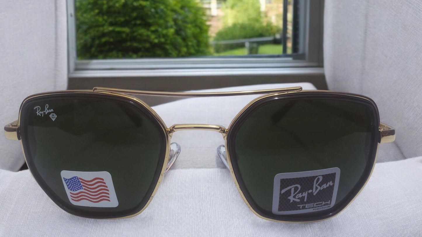 Luxury Ray-Ban Diamond Cut Sunglasses – Gold Frame & Polarized Lenses