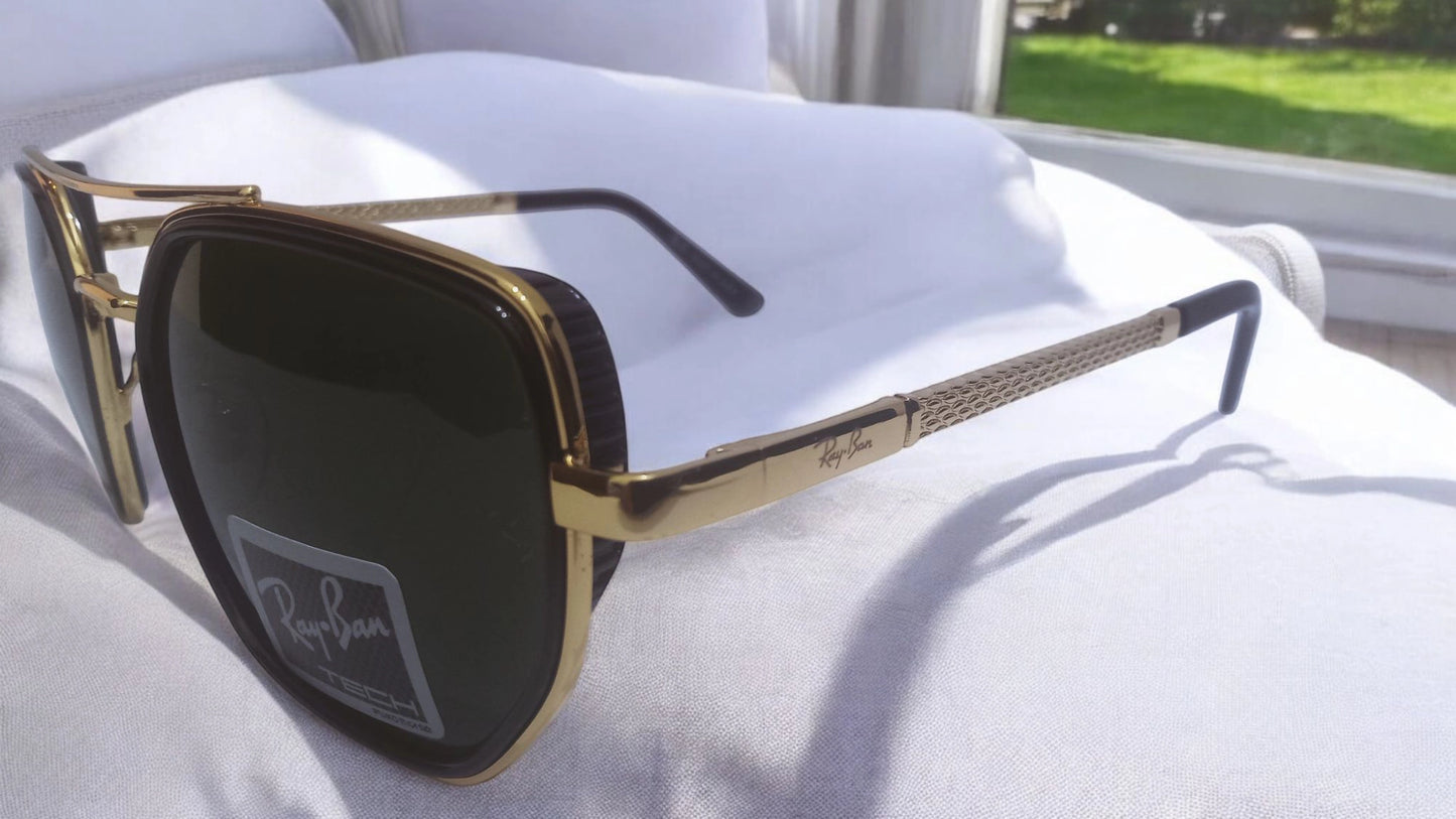 Luxury Ray-Ban Diamond Cut Sunglasses – Gold Frame & Polarized Lenses