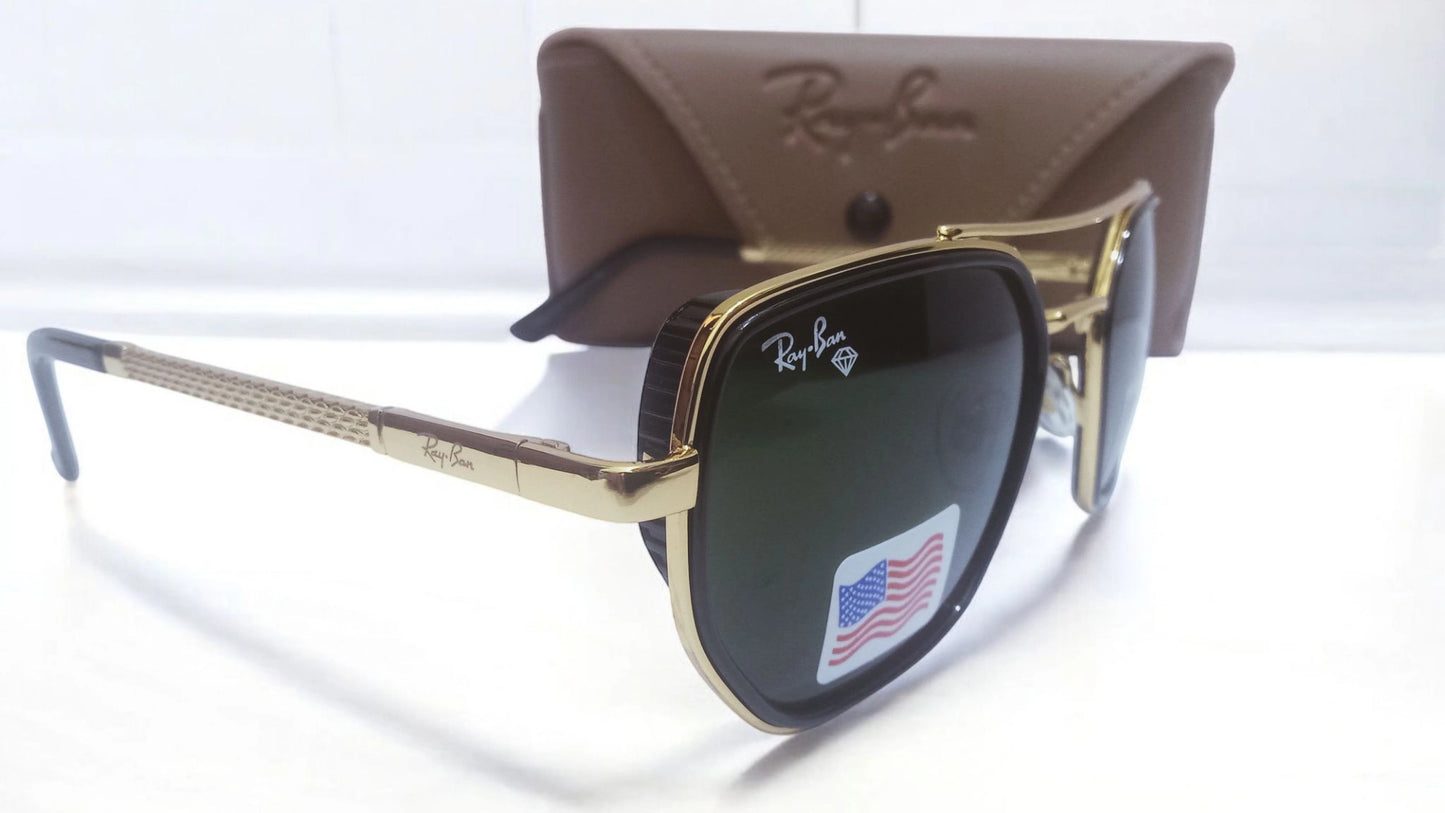 Luxury Ray-Ban Diamond Cut Sunglasses – Gold Frame & Polarized Lenses