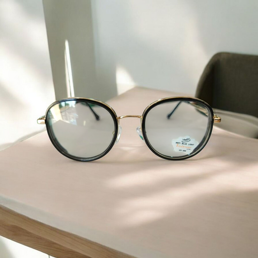 Elegant Golden-Rimmed Blue Light Blocking Glasses for Stylish Protection