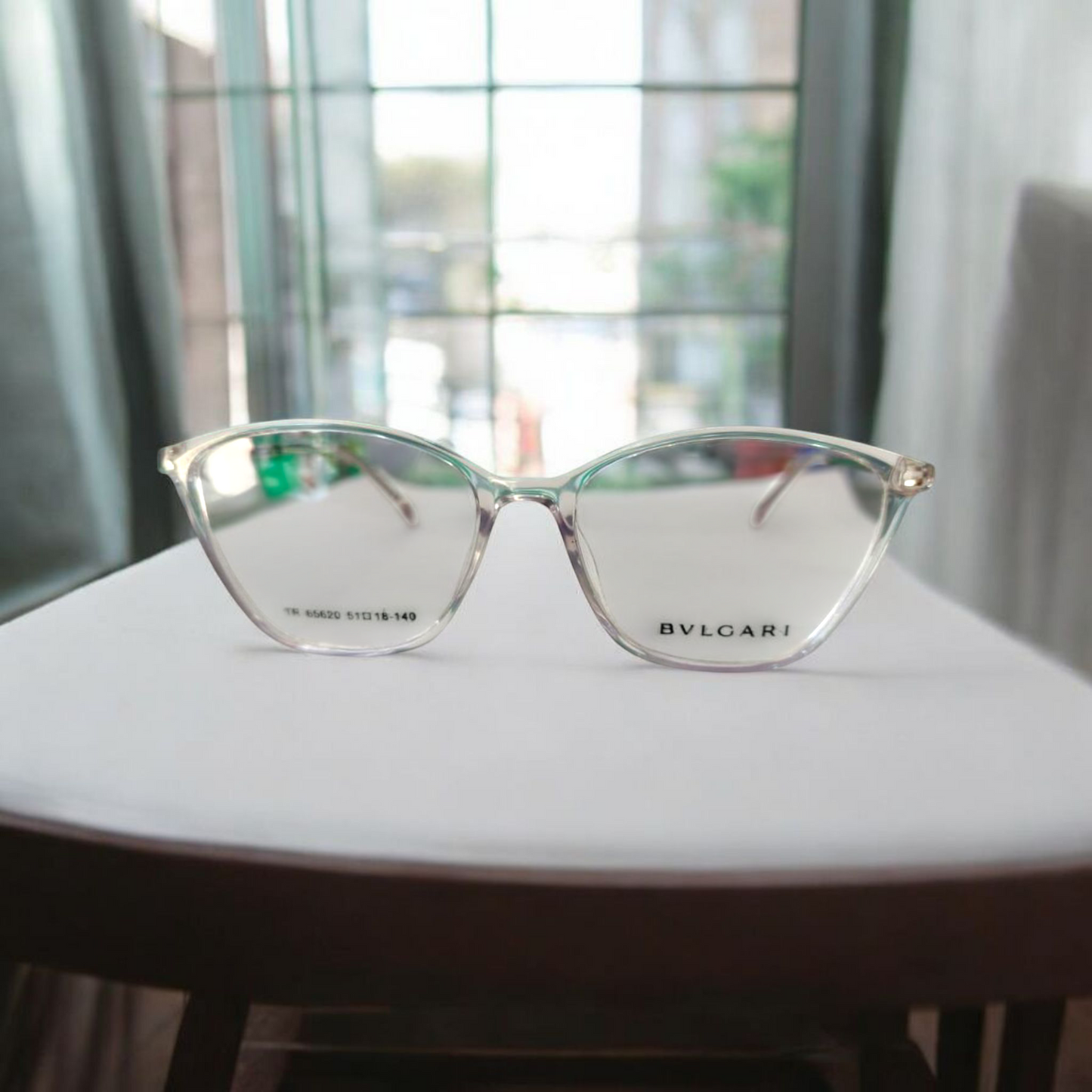 Elegant Bvlgari style Clear Frame Glasses with Golden Accents