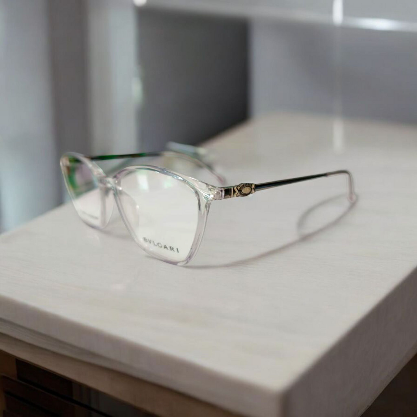 Elegant Bvlgari style Clear Frame Glasses with Golden Accents