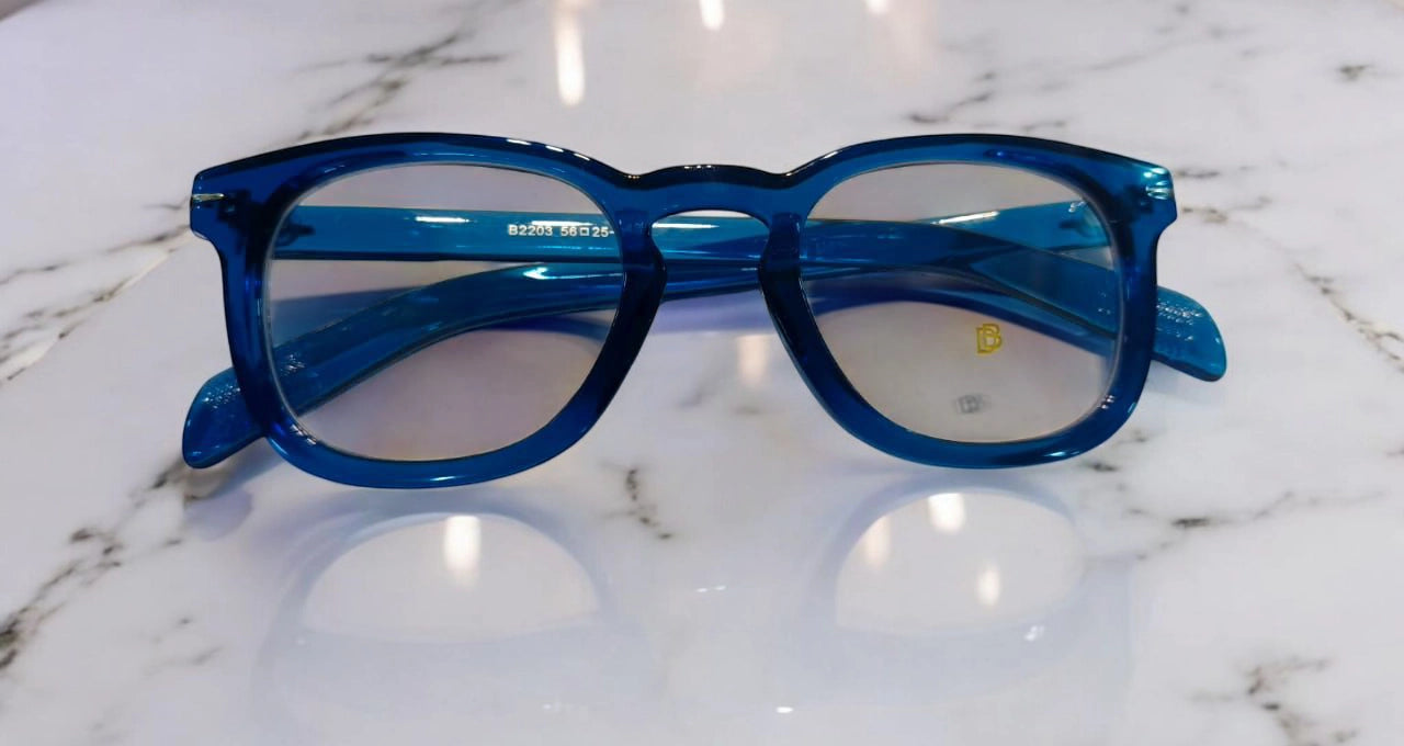 Bold Blue Transparent Eyeglasses – Modern Style with a Refreshing Edge