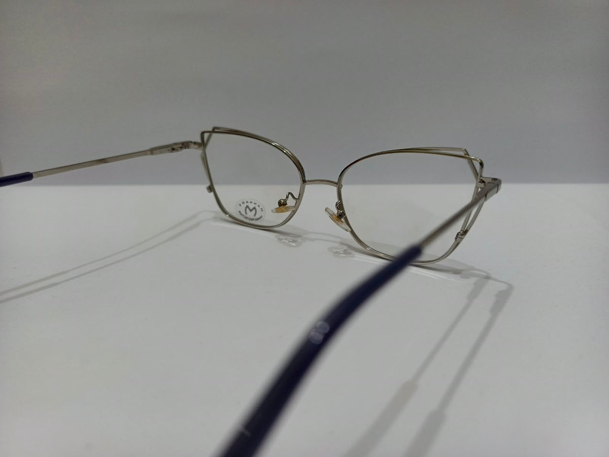 Ladies Navy Blue, Yellow & Silver Cat-Eye Prescription Glasses – 52-17-134
