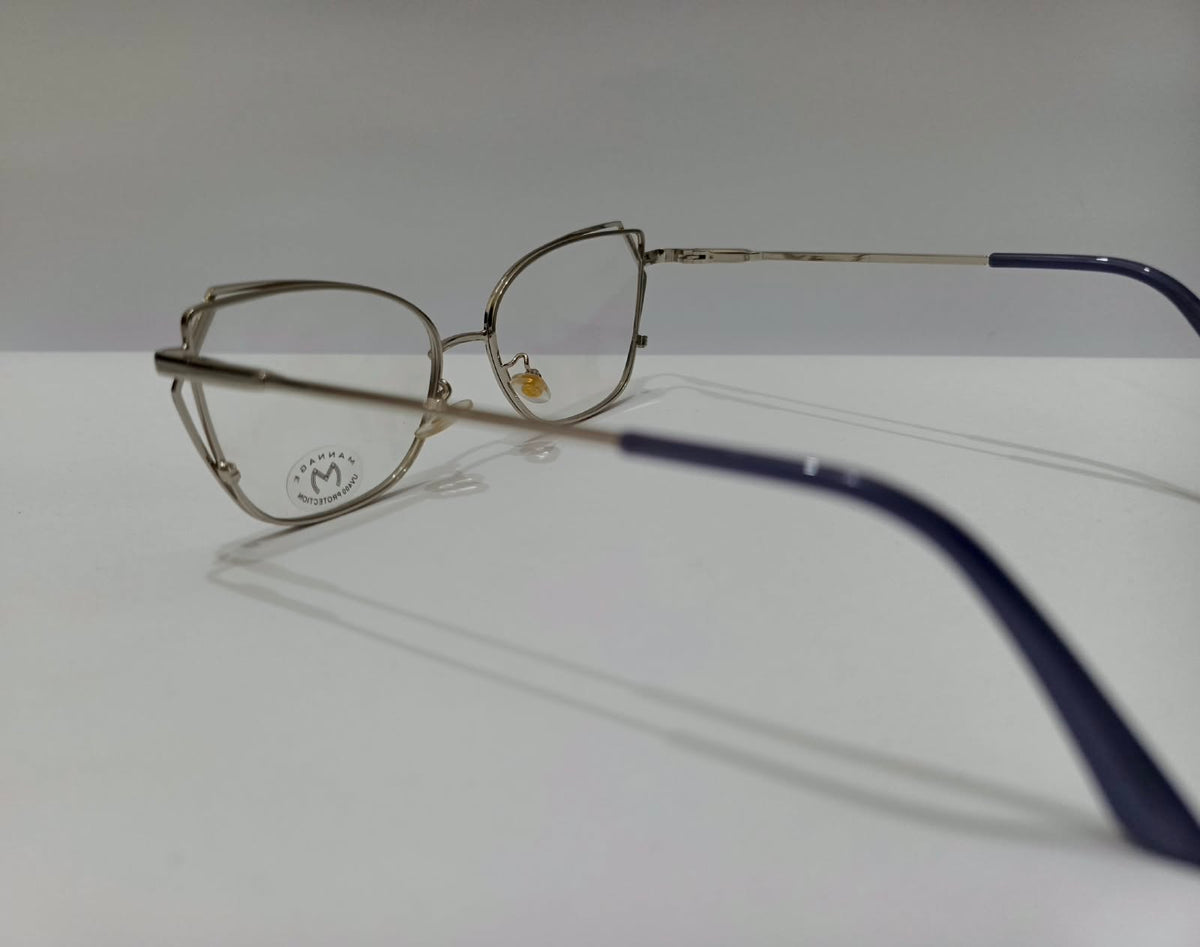 Ladies Navy Blue, Yellow & Silver Cat-Eye Prescription Glasses – 52-17-134