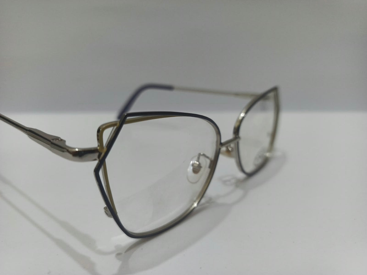 Ladies Navy Blue, Yellow & Silver Cat-Eye Prescription Glasses – 52-17-134