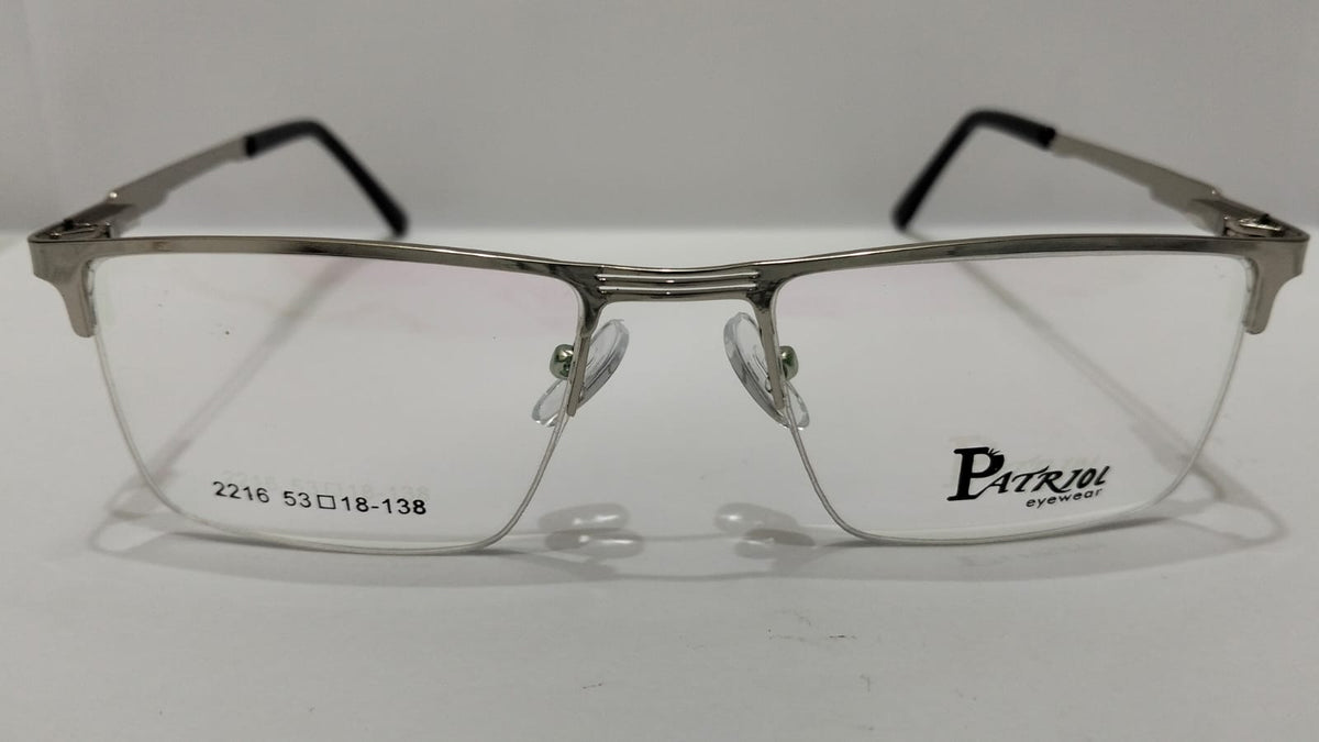 Angled view of Patriot 2216 silver semi-rimless eyeglass frame