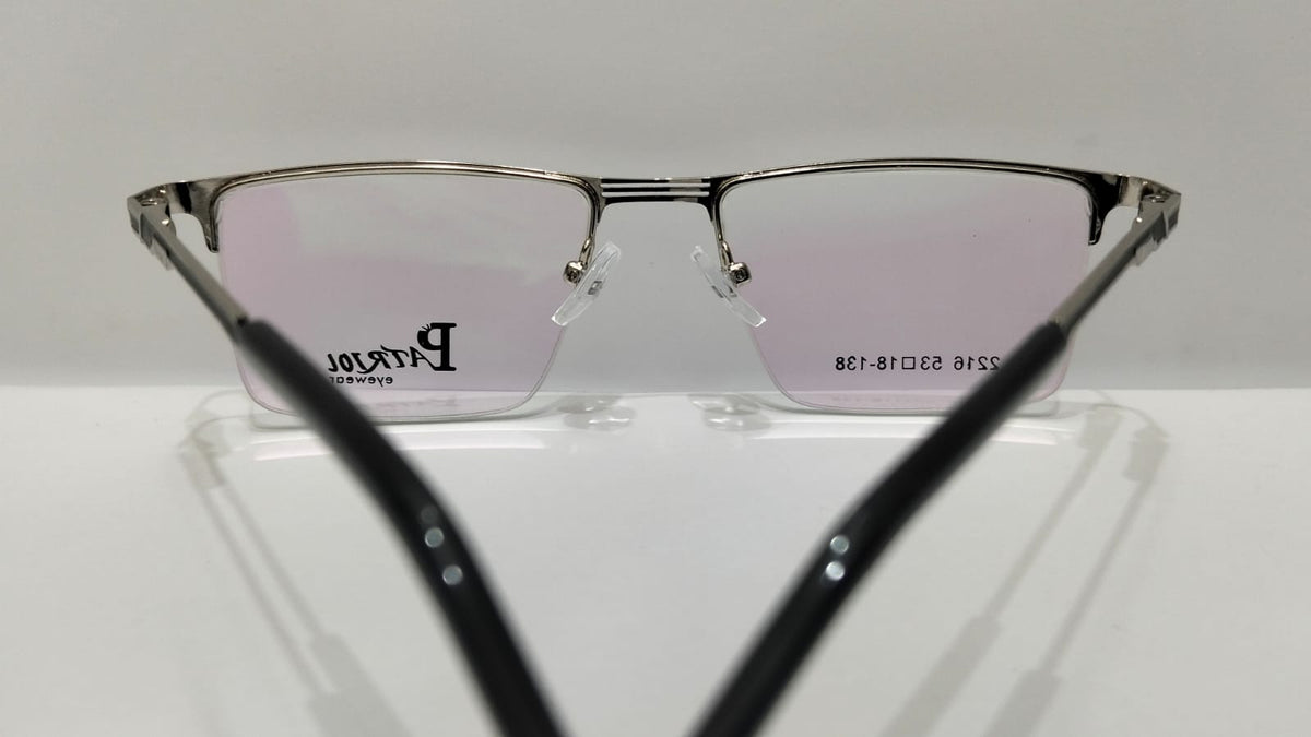 Front view of Patriot 2216 silver semi-rimless eyeglass frame