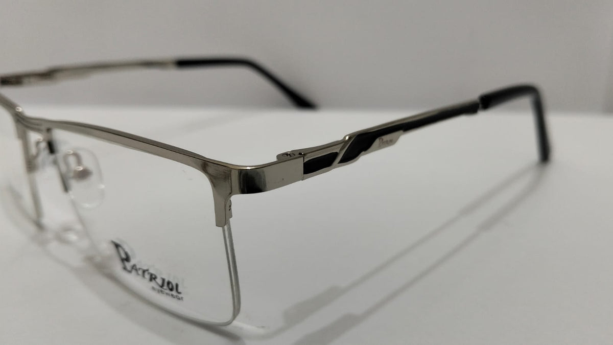 Side view of Patriot 2216 silver metal eyeglass frame