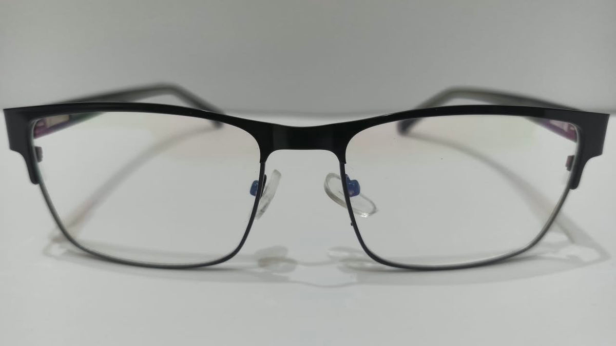 Front view showing the rectangular lenses and nose pads