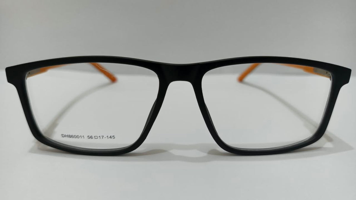 Front close-up of the black rectangular DH860011 eyeglass frame