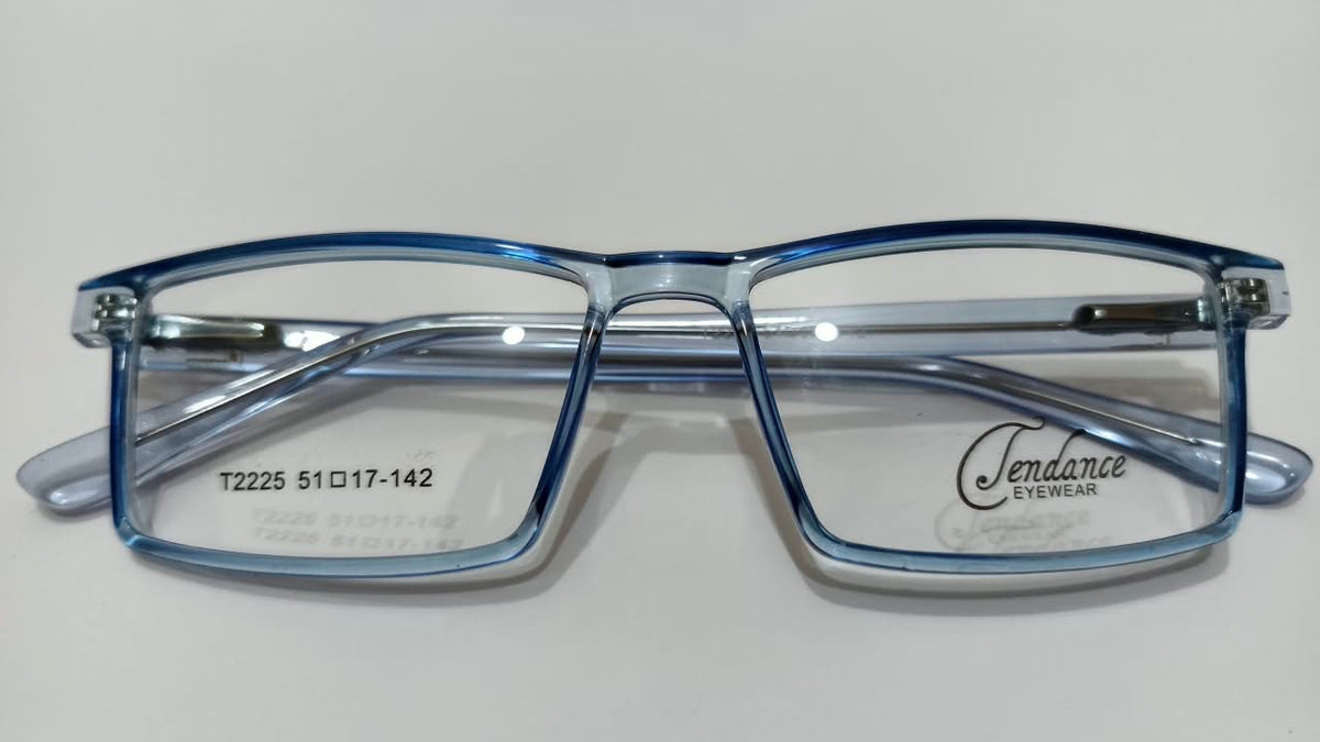 Front view of Tendance T2225 translucent blue rectangular eyeglasses