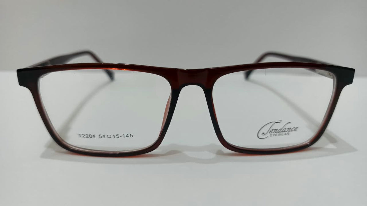 Front view of T2204 burgundy eyeglasses showing 54-15-145 size