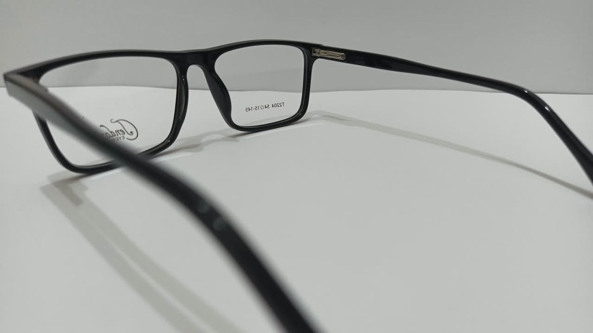 Rear angled view showing temples on black T2204 glasses