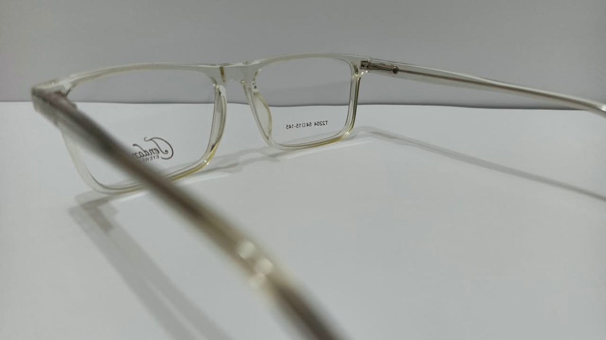 Rear angled view of translucent champagne-clear Tendence T2204 glasses
