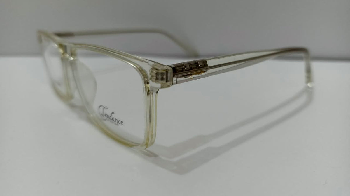 Side angle of translucent champagne-clear Tendence T2204 eyeglasses