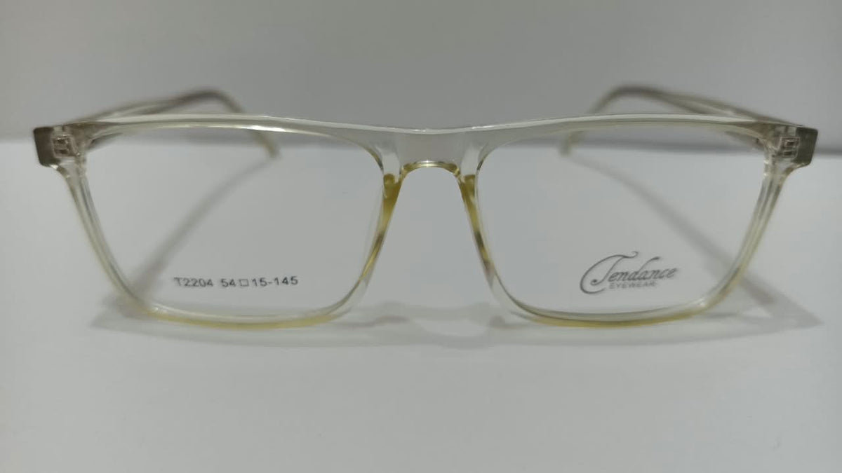 Front view showing T2204 size 54-15-145 on translucent champagne frame