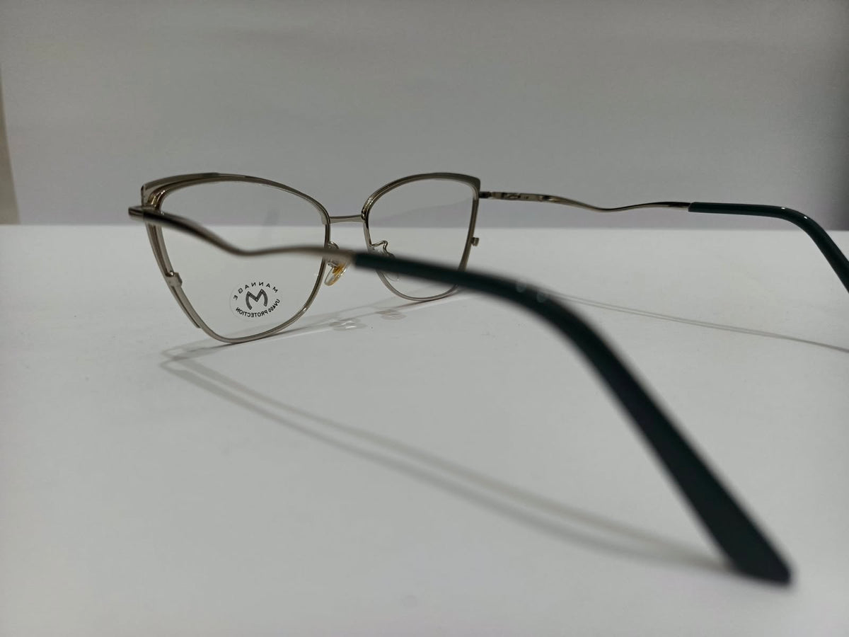 Ladies teal and silver patterned cat-eye eyeglasses frame, size 52-17-134