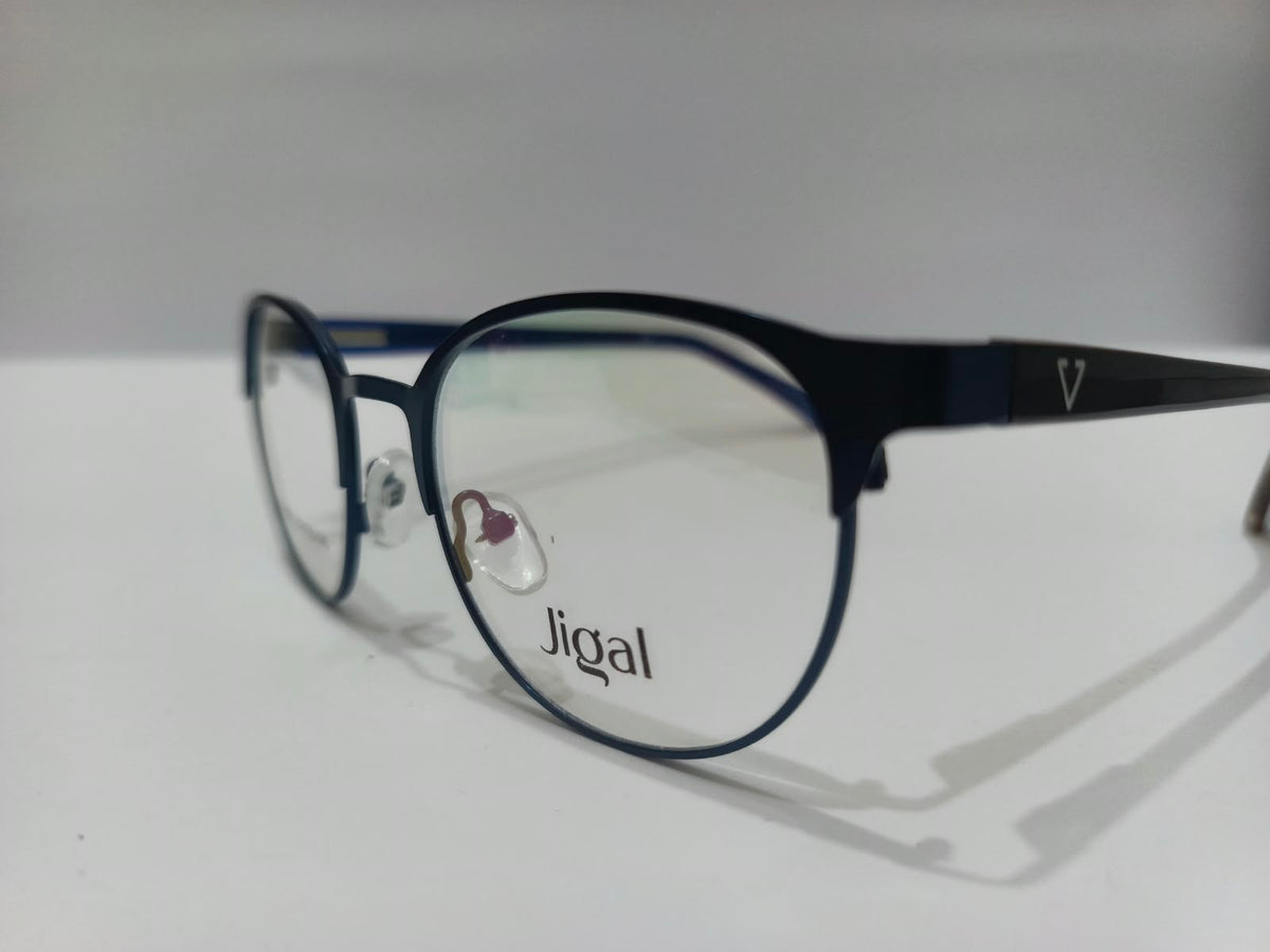 Jigal JGM-2405 navy blue unisex round prescription eyeglasses frame, size 50-18-140