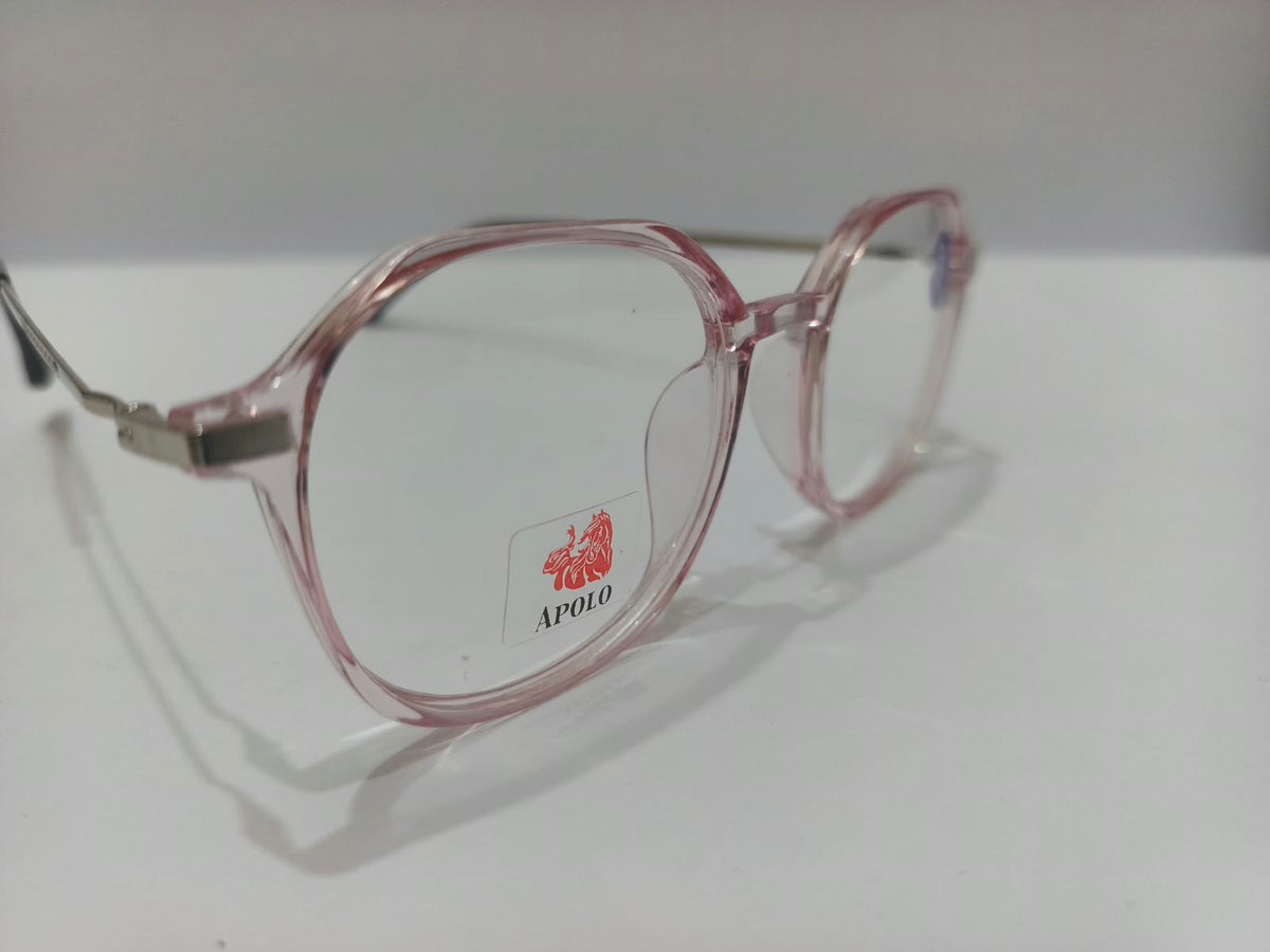 Apolo ladies crystal pink geometric prescription eyeglasses, size 51-18-136