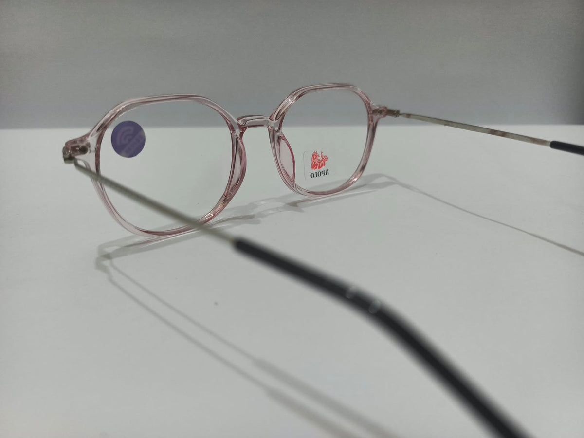 Apolo ladies crystal pink geometric prescription eyeglasses, size 51-18-136