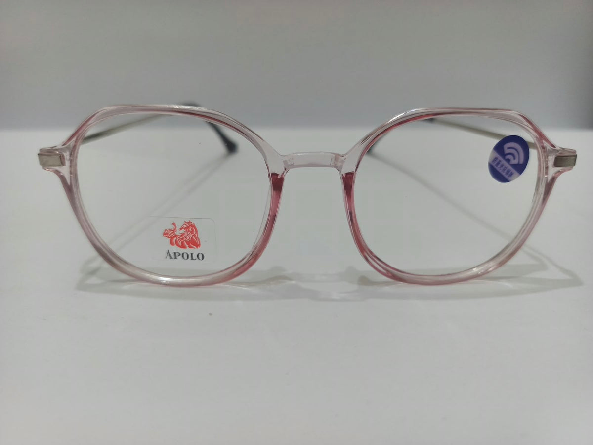 Apolo ladies crystal pink geometric prescription eyeglasses, size 51-18-136