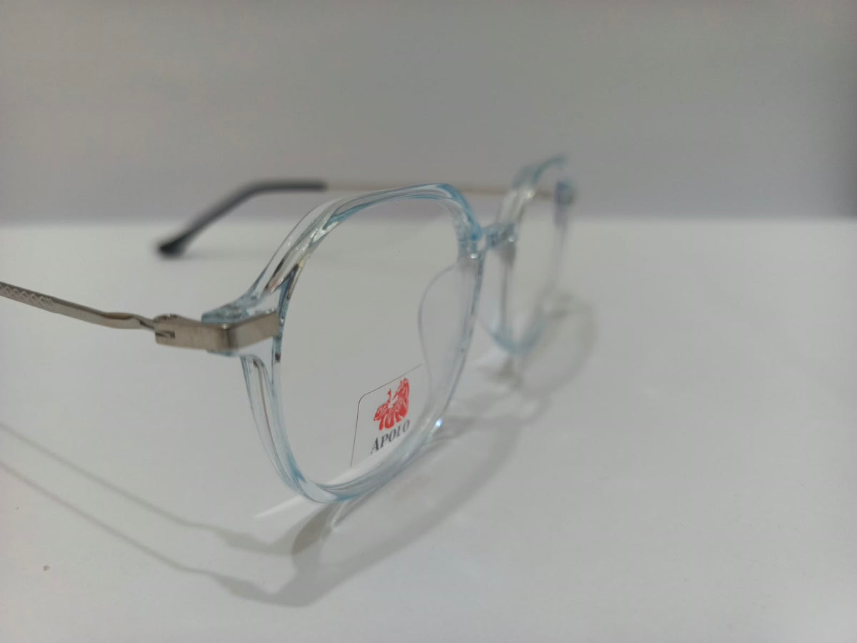 Apolo crystal sky blue geometric unisex prescription eyeglasses, size 51-18-136