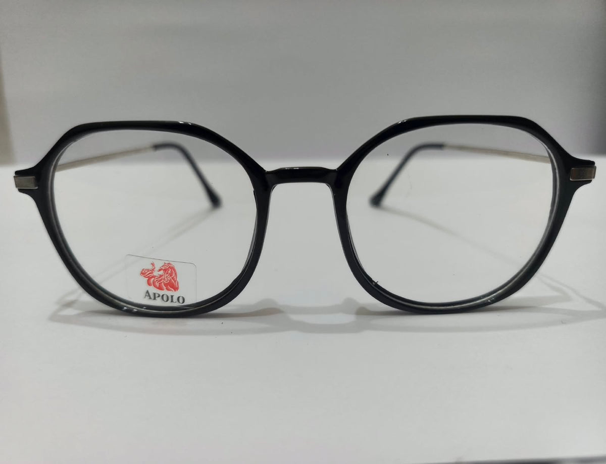 Apolo black and silver geometric unisex prescription eyeglasses, size 52-18-136
