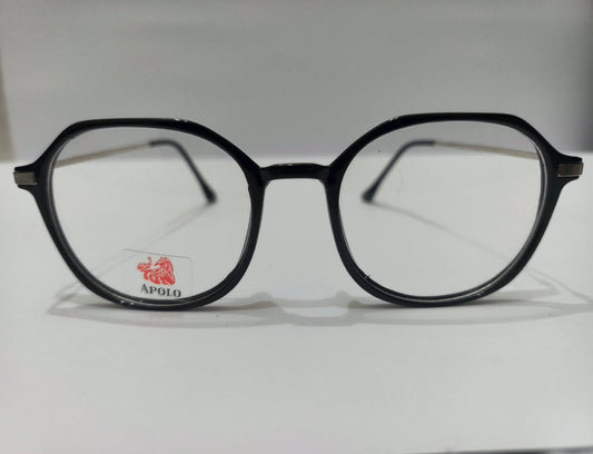 Apolo black and silver geometric unisex prescription eyeglasses, size 52-18-136