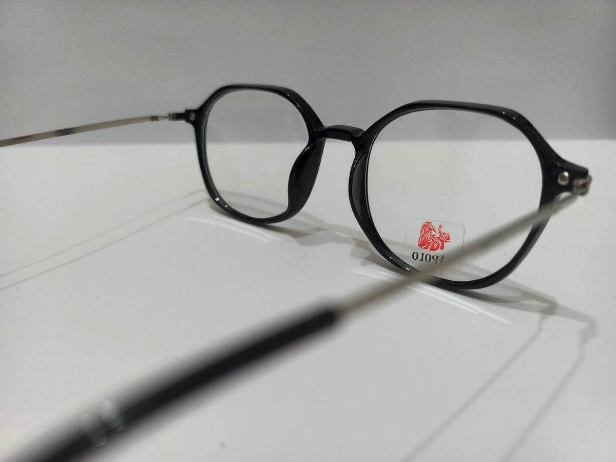 Apolo black and silver geometric unisex prescription eyeglasses, size 52-18-136
